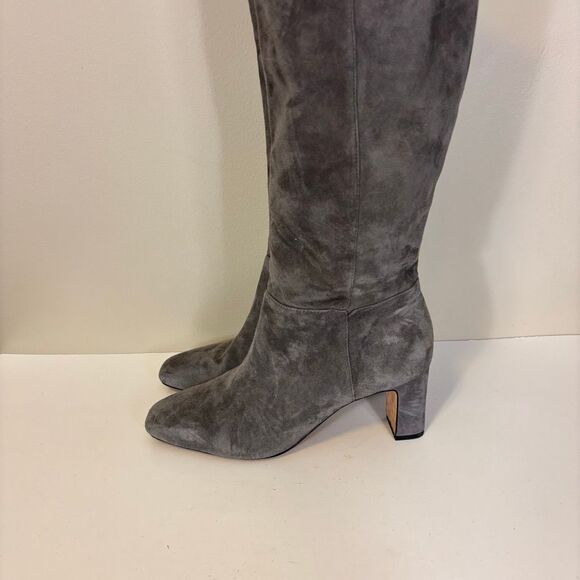 J. McLaughlin Grey Suede Heeled Knee High Tall Pull On Boots 8.5 - Picture 3 of 9